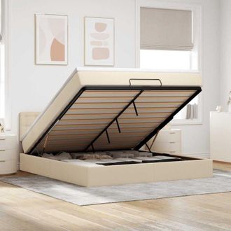 vidaXL Estructura De Cama Otomana Con Colch&oacute;n Tela Crema 160x200cm Vidaxl