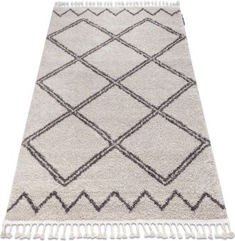 RugsX Rugsx - Alfombra Berber Asila B5970 Crema/marr&oacute;n Franjas Bereber Marroqu&iacute; Shaggy Beige 180x270 Cm