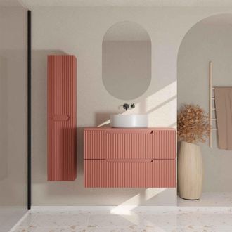 Aurlane Mueble De Ba&ntilde;o 80 Y Columna Leon Terracotta - Frentes Ondulados - Lavabo 36