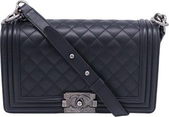 Chanel Black Calf Leather Boy Old Medium Shoulder Bag (Authentic Pre-Loved)