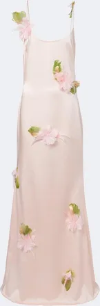 New Arrivals Nara feather-trimmed satin gown