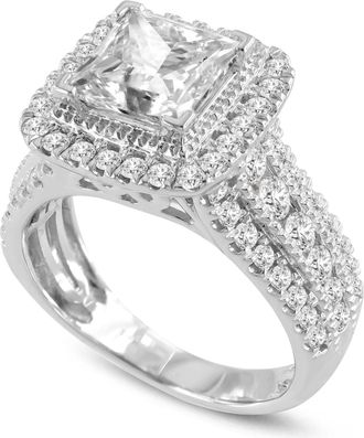 LuvMyJewelry Miroslava 14K White Gold Princess Cut Lab Grown Diamond Halo Engagement Ring - 3.93 Ct