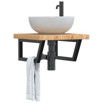Berkfield Home Basin Shelf Wall Mounted Steel & Solid Wood Oak in Brown