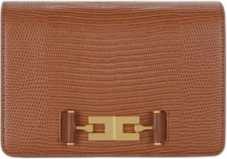 Elisabetta Franchi Tracolla con catena Groumette - Dames - Schoudertassen - Bruin - ONE Size - Katoen - Tassen
