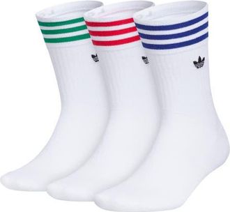 adidas Assorted 3-Pack Roller 3.0 Crew Socks in White/Bold Green/Royal Blue at Nordstrom, Size Large