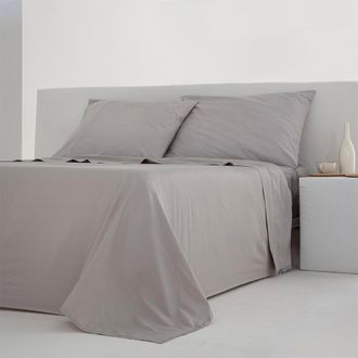 COTTON ARTEAN Juego de s&aacute;banas percal algod&oacute;n 200 hilos gris 250x270 Cama 160