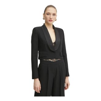 Ermanno Scervino Jassen, Dames, Zwart, S, Leer, Satin-Revers Jas