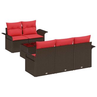 vidaXL Conjunto De Sof&aacute; De Jard&iacute;n 6 Pcs Marr&oacute;n Rat&aacute;n Sint&eacute;tico Vidaxl