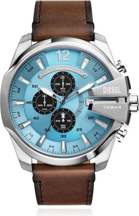 Diesel Mega Chief Chronograph Horloge - Heren - Horloges - Grijs - ONE Size - Leer - Accessoires