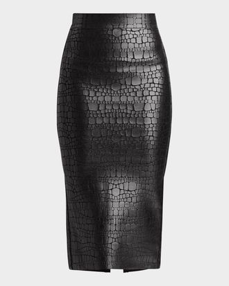 H&eacute;rve L&eacute;ger Parker Croc-Embossed Skirt