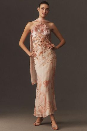 BHLDN Layla Halter Velvet Chiffon Maxi Dress