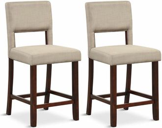 Costway Costway - Set of 2 Bar Stools Linen Counter Height Chair Upholstered Kitchen Island Stool