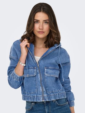 Only Jeansjacke ONLY ONLKENZIE - Jeansblouson mit Kapuze und Reissverschluss, Damen, Gr. M, blau (medium blau denim), Denim/Jeans, Obermaterial: 100% Baumw