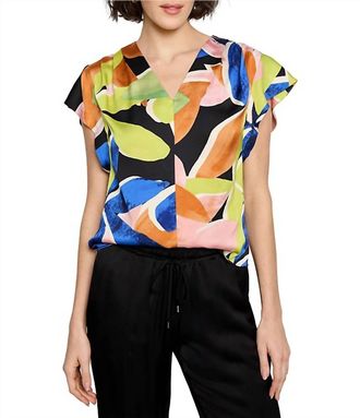 Nic+Zoe Womens Mega Blooms Flutter Woven Top In Green Multi