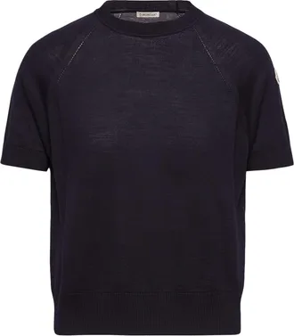 Moncler Moncler Short Sleeve Wool Sweater, Women, Blue, Size: Xs