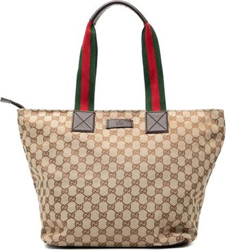 Gucci Borsa tote in tela GG con decorazione Web 2000-2015 - Marrone