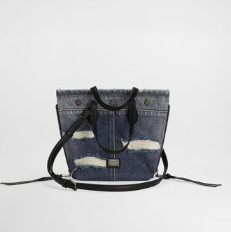 Dolce & Gabbana Atene Shopping Bag In Denim Patchwork - Man Blue Onesize