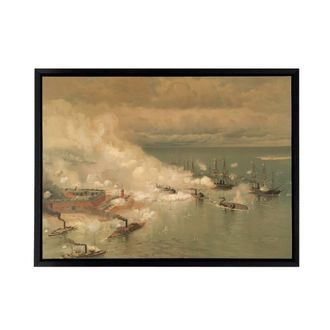 Artery8 Battle Mobile Bay USA Civil War Framed Canvas Wall Art Print in Beige | Size: W24 x H32