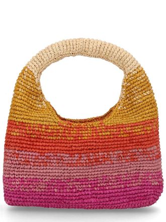 Maneb&igrave; Beige Halfmoon Raffia Gradient Handbag