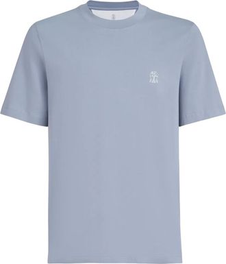 Brunello Cucinelli T-shirt met ronde hals en logodetail - Blauw