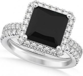 Allurez Black & White Diamonds Princess-Cut Halo Bridal Set 14K White Gold (3.85ct)