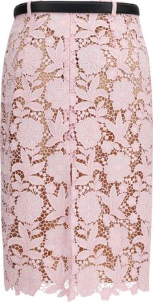 Self Portrait Womens Lace Midi Skirt Pink Polyester