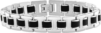 Pompeii3 Mens Steel Brushed Black Two Tone 11mm Link Flexible 8 Bracelet