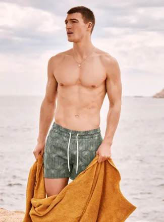 Simons Mens Embroidered cropped swim short