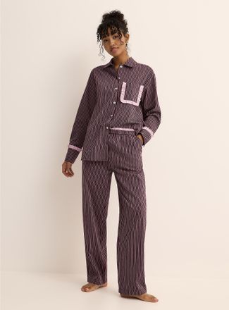 Miiyu Womens Striped and ruffled poplin pyjama pant