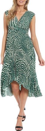 London Times Dot Twist Front Pleated Midi Dress in Pine/Cream at Nordstrom Rack, Size 12