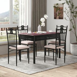 Costway 5 Piece Kitchen Dining Set, Dining Table and Chair Set with Sponge Cushion, High Backrest and Anti-slip Footpads, Metal Structure Kitchen