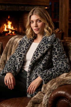 Roman Faux Snow Leopard Fur Coat