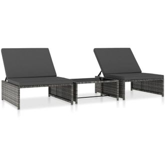 vidaXL Tumbonas Con Mesita 2 Unidades Rat&aacute;n Sint&eacute;tico Gris Vidaxl
