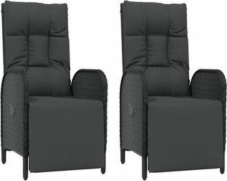 vidaXL Vidaxl - Sillas de jardín reclinables con cojines 2 uds ratán pe negro