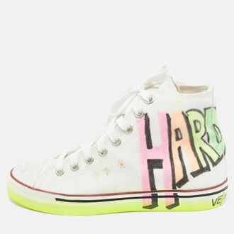 VETEMENTS White Canvas Printed Hard Core Happiness High Top Sneakers