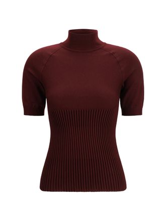 Alaia Womens Rib Wool Top Burgundy Tops