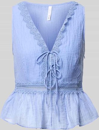 Mango Top aus Lyocell-Mix mit Zierschleifen Modell Elena in Hellblau, Gr&ouml;&szlig;e XL