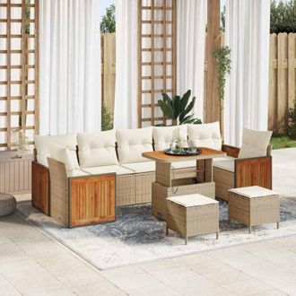 vidaXL Vidaxl - Conjunto De Sof&aacute; De Jard&iacute;n 10 Pcs Beige Y Crema 90 X 55 X 71 Cm
