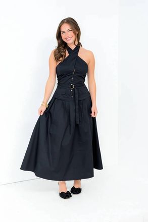 Karina Grimaldi Coral Midi Dress In Black