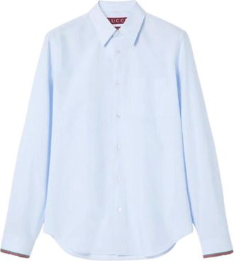 Gucci Overhemden, Heren, Blauw, 2Xl, Katoen, Gestreept katoenen overhemd met Web