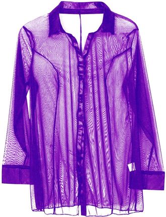 Generic Womens Sexy Sheer Mesh Button Down Shirt Long Sleeve See Through Lingerie Top for Indoor Wear with Stylish Design (Purple, XXL)