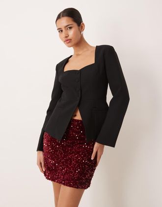 Gina Tricot Gina Tricot - Blazer sartoriale nero con scollo a cuore