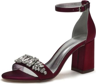 Generic Wedding Bridal Shoes Womens 8Cm Chunky High Heelankle Strap Pumps Sandals Bridal Party Prom Evening Formal Shoes8cm,Wine red,10 UK