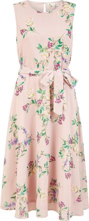 Yumi Blush Floral Print Midi Skater Dress 14 Pink
