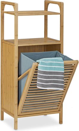 Relaxdays Estanter&iacute;a Con Cesto De La Colada, Dos Estantes, Mueble De Ba&ntilde;o, 25 Litros, 95 X 40 X 30 Cm, Marr&oacute;n Natural - Relaxdays