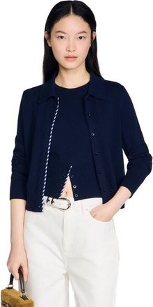 Sandro Striped wool and cashmere cardigan in Navy Blue at Nordstrom, Size X-Large