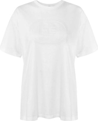 Elisabetta Franchi Tops, Dames, Wit, L, Katoen, Geborduurd Logo T-shirt