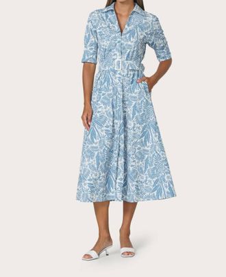 Lusana Chrissie Belted Poplin Dress In Botanical