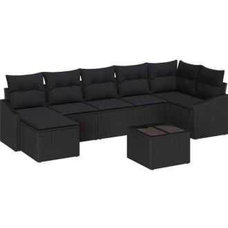 vidaXL Conjunto De Sof&aacute; De Jard&iacute;n 8 Pcs Negro Rat&aacute;n Sint&eacute;tico