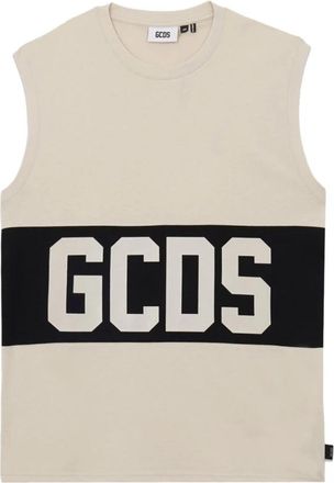 GCDS Sleeveless T-shirt - Heren - Tops zonder mouwen - Beige - XL - Katoen - Tops